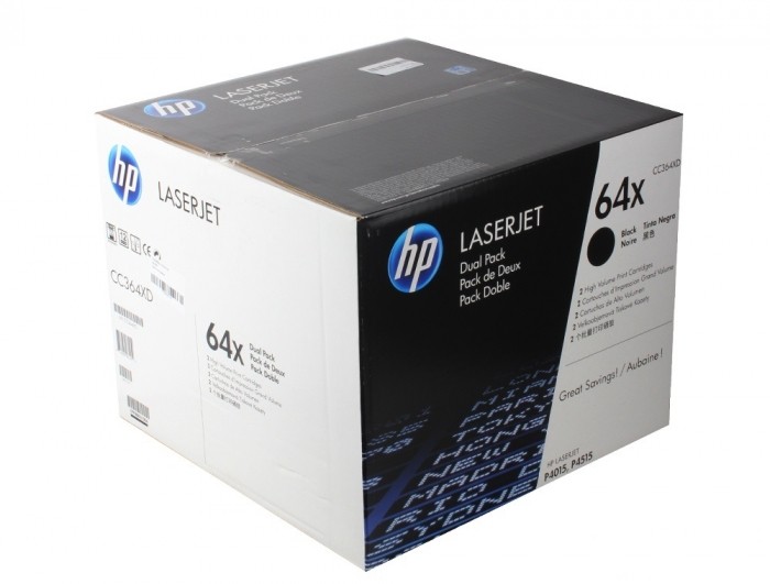 CC364XD (64X) оригинальный картридж HP для принтера HP LaserJet P4015/ P4015n/ P4015tn/ P4515/ P4515dn/ P4515n/ P4515tn/ P4515x/ P4515xm black, двойная упаковка 2*24000 страниц