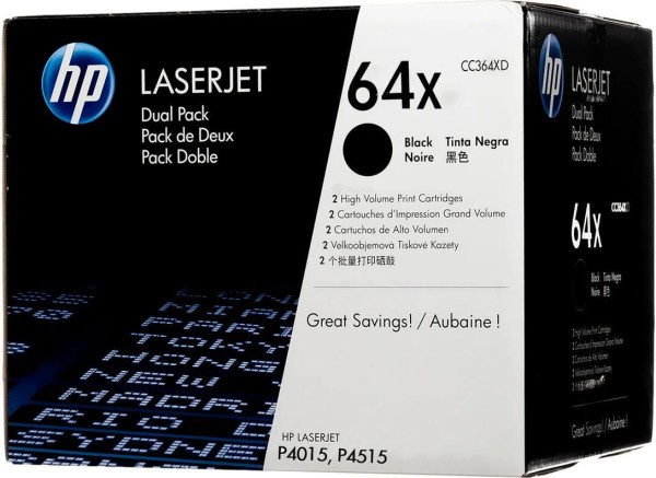 Картридж HP CC364XD (64X) оригинальный для принтера HP LaserJet P4015/ P4015n/ P4015tn/ P4515/ P4515dn/ P4515n/ P4515tn/ P4515x/ P4515xm black, двойная упаковка 2*24000 страниц