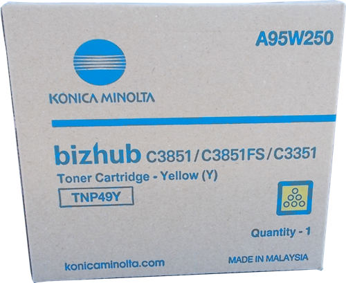 Картридж Konica-Minolta TNP-49Y (A95W250) оригинальный для принтера Konica-Minolta bizhub C3351/ C3851/ C3851FS, желтый, 12000 стр.