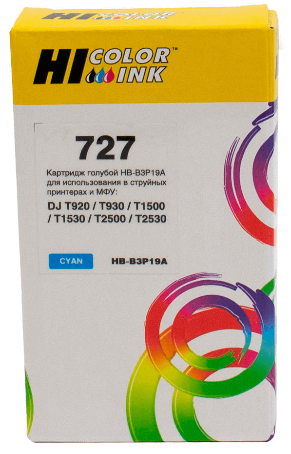 Картридж Hi-Black (HB-B3P19A) для HP DJ T920/T1500, Cyan, №727, 130 мл