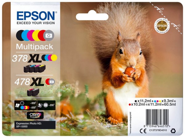Epson C13T379D4020 / C13T379D4010 набор оригинальных картриджей (Multipack 378XL/ 478XL) для Epson Expression Photo HD XP-15000, 6 цветов, увеличенный