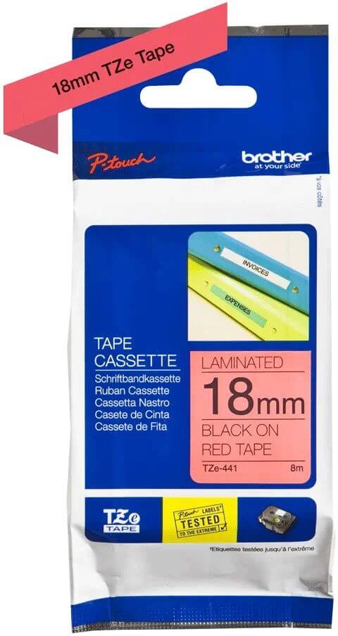 Картридж Brother TZE-441 (TZe441) оригинальный для Brother P-Touch, лента 18мм*8м, чёрный на красном