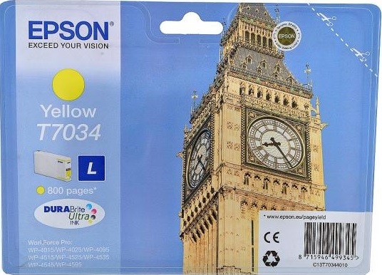 EPSON C13T70344010 Картридж для Epson WorkForce Pro WP4015DN/4025DW/4095DN/4515DN/4525DNF/4535DWF/4595DNF, жёлтый28,  (0.8 K)