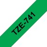 Картридж Brother TZE-741 (TZe741) оригинальный для Brother P-Touch, лента 18мм*8м, чёрный на зелёном