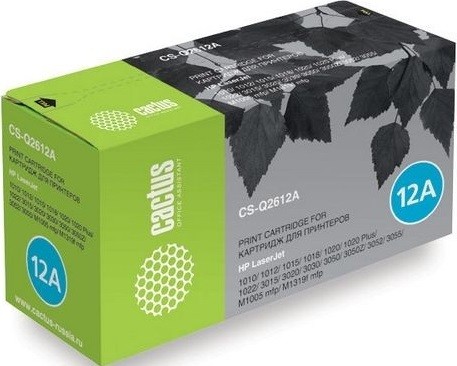 Cactus Q2612A (CS-Q2612AS) Картридж для принтеров HP LJ 1010/ 1012/ 1015/ 1018/ 1020/ 1022N/ 1022NW/ 3015/ 3020/ 3030/ 3050/ 3052/ 3055/ M1005 MFP/ LBP-2900, черный 2к