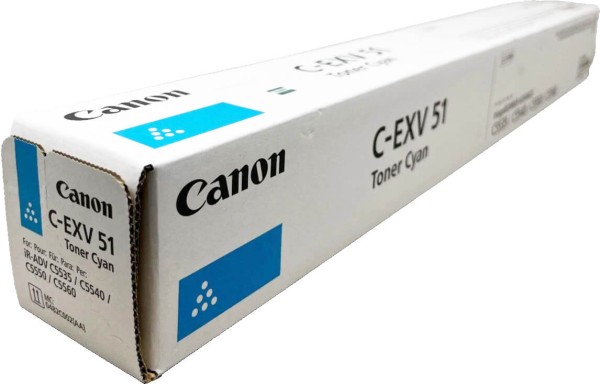 Картридж Canon C-EXV51C 0482C002 Cyan оригинальный для Canon iR ADV C5535/ iR ADV C5535i/ iR ADV C5540i/ iR ADV C5550i/ iR ADV C5560i, голубой, 60 000 страниц