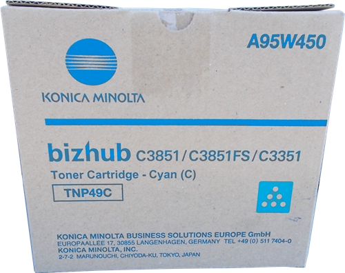 Картридж Konica-Minolta TNP-49C (A95W450) оригинальный для принтера Konica-Minolta bizhub C3351/ C3851/ C3851FS, голубой, 12000 стр.