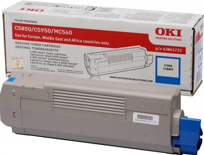 Картридж OKI (43865723/43865743) оригинальный для принтера OKI MC560/ C5850/ C5950, голубой, 6000 стр.