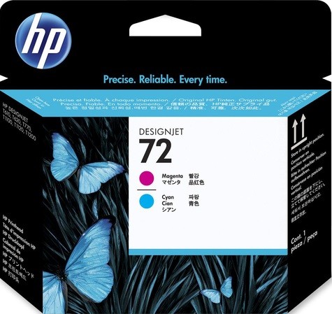 Печатающая головка HP №72 (C9383A) оригинальная для принтера HP DesignJet T610/ T620/ T770/ T790/ T795/ T1100/ T1120/ T1200/ T1300/ T2300, пурпурно/синяя (технологическая упаковка)