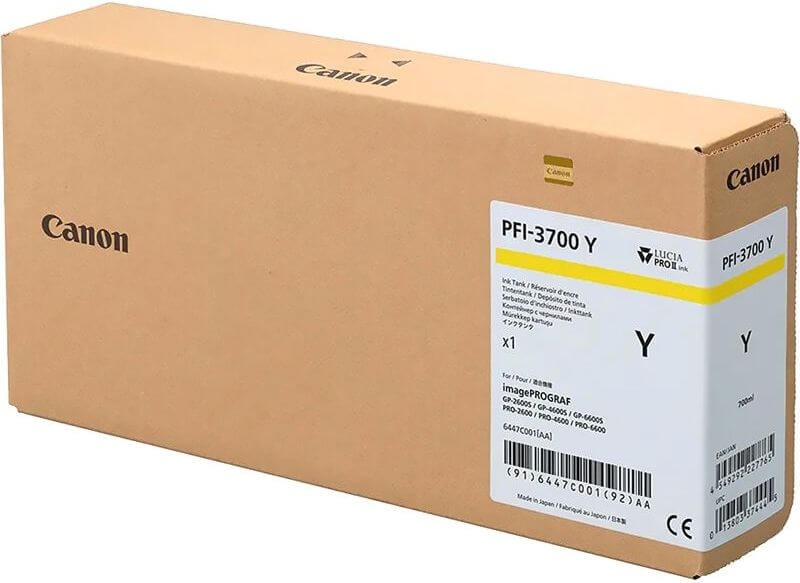 Картридж Canon PFI-3700Y 6447C001 (Yellow) оригинальный для Canon ImagePrograf PRO-2600/ PRO-4600/ PRO-6600/ GP-2600S/ GP-4600S/ GP-6600S, жёлтый, 700мл