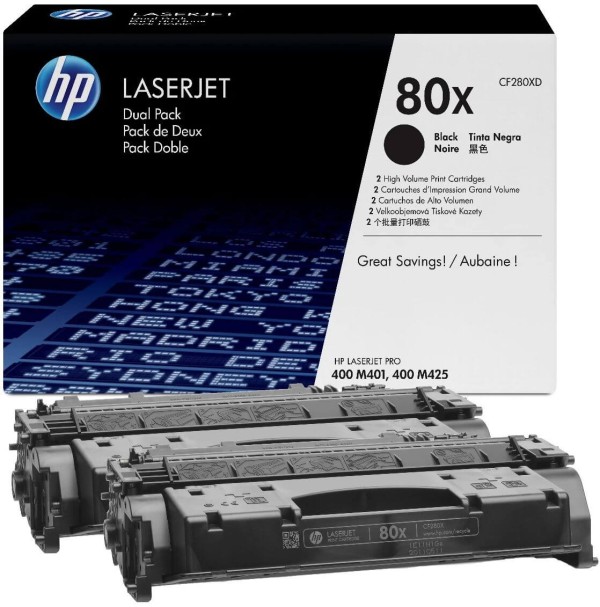 Картридж HP CF280XF / CF280XD (80X) оригинальный для HP LaserJet Pro 400 M401/ 400 MFP M425, чёрный, увеличенный, двойная упаковка 2*6900 страниц
