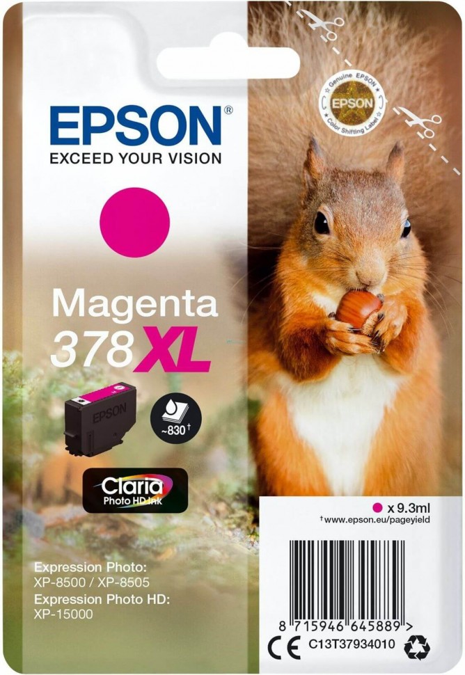 Epson C13T37934020 оригинальный картридж (378XL Magenta) для Epson Expression Photo XP-15000/ XP-8500/ XP-8505, пурпурный, увеличенный