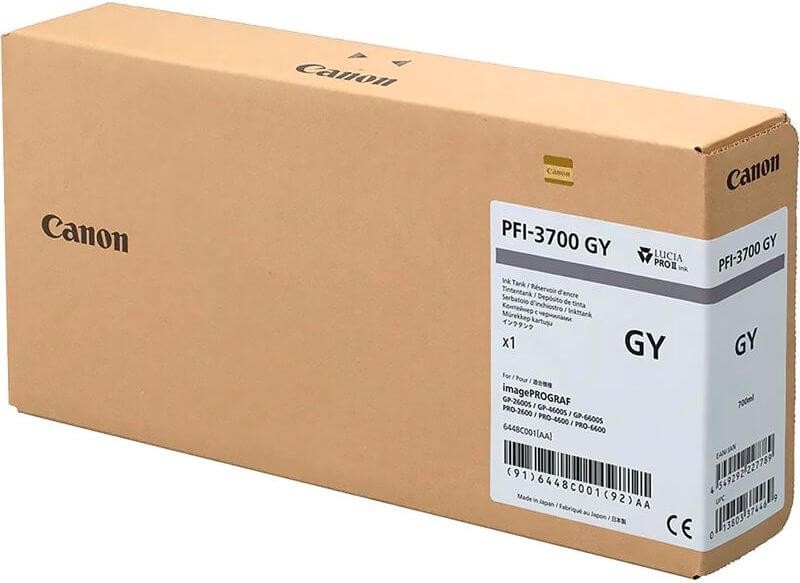 Картридж Canon PFI-3700GY 6448C001 (Grey) оригинальный для Canon ImagePrograf PRO-2600/ PRO-4600/ PRO-6600/ GP-2600S/ GP-4600S/ GP-6600S, серый, 700мл