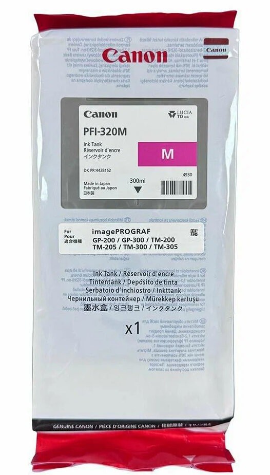 Картридж Canon PFI-320M 2892C001 Magenta оригинальный для Canon TM-200/ TM-205/ TM-300/ TM-305, пурпурный, увеличенный, 300 мл