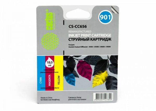 Картридж струйный Cactus CS-CC656 №901 многоцветный (18мл) для HP DJ 4500 series/J4524/J4535/J4580/J4624/J4660/J4680