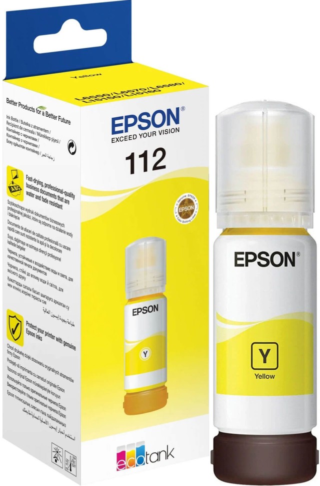 Чернила Epson C13T06C44A (112 Yellow) оригинальные для Epson EcoTank L11160/ L15150/ L15160/ L15180/ L6490/ L6550/ L6580, жёлтый, 70мл