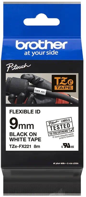 Картридж Brother TZE-FX221 (TZeFX221) оригинальный для Brother P-Touch, лента 9мм*8м, чёрный на белом