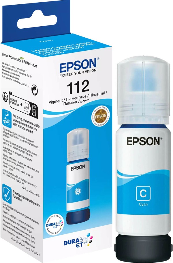 Чернила Epson C13T06C24A (112 Cyan) оригинальные для Epson EcoTank L11160/ L15150/ L15160/ L15180/ L6490/ L6550/ L6580, голубой, 70мл