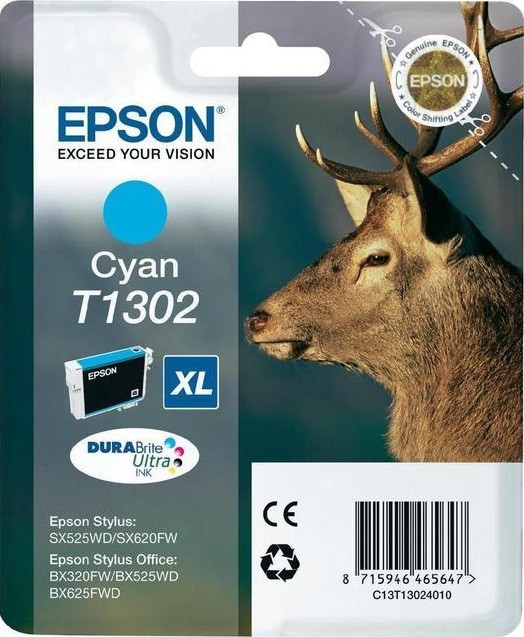 C13T13024010 / C13T13024012 Картридж Epson T1302 для Stylus B42WD/ SX525WD/ SX620FW, Stylus Office BX320FW/ BX525WD/ BX625FWD, голубой, XL (cons ink)