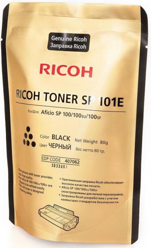 Тонер для заправки Ricoh Toner SP 101E (407062) оригинальный для Ricoh Aficio SP 100/ 100SU/ 100SF, чёрный, 2000 стр., 80гр.