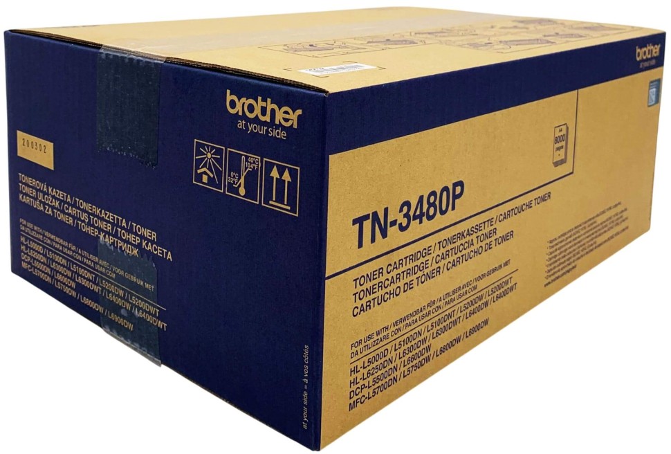 Картридж Brother TN-3480P (TN3480P) Black оригинальный для Brother HL-L5000/ HL-L5100/ HL-L5200/ HL-L6250/ HL-6300/ HL-6400, DCP-L5500/ DCP-L6600, MFC-L5700, чёрный, увеличенный, 8000 страниц, коричневая коробка