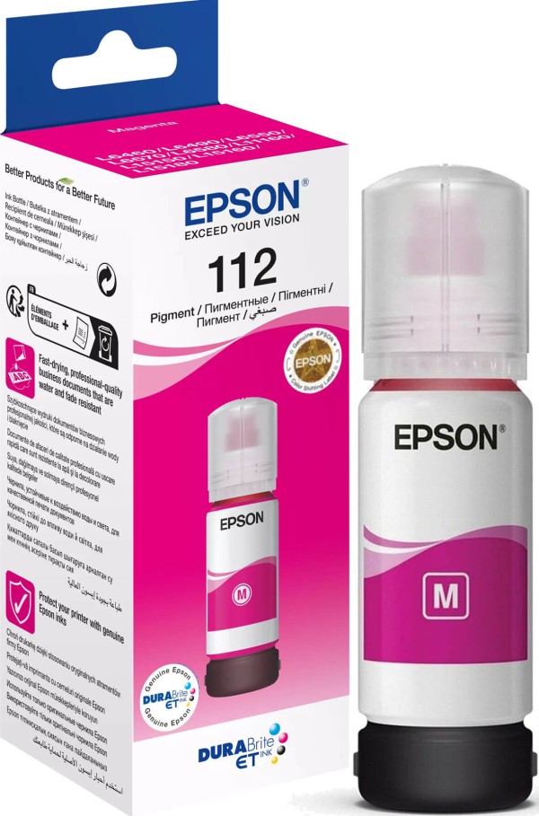 Чернила Epson C13T06C34A (112 Magenta) оригинальные для Epson EcoTank L11160/ L15150/ L15160/ L15180/ L6490/ L6550/ L6580, пурпурный, 70мл