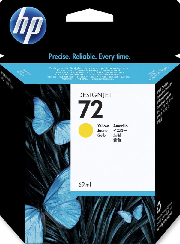 Картридж HP №72 (C9400A) оригинальный для принтера HP DesignJet T610/ T620/ T770/ T790/ T795/ T1100/ T1120/ T1200/ T1300/ T2300, желтый 69ml