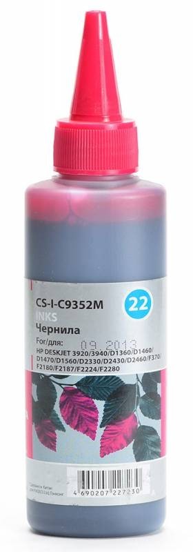 Чернила Cactus CS-I-C9352M для принтеров HP DJ 3920/ 3940/ D1360/ D1460/ D1470/ D1560/ D2330/ D2430, пурпурный 100мл