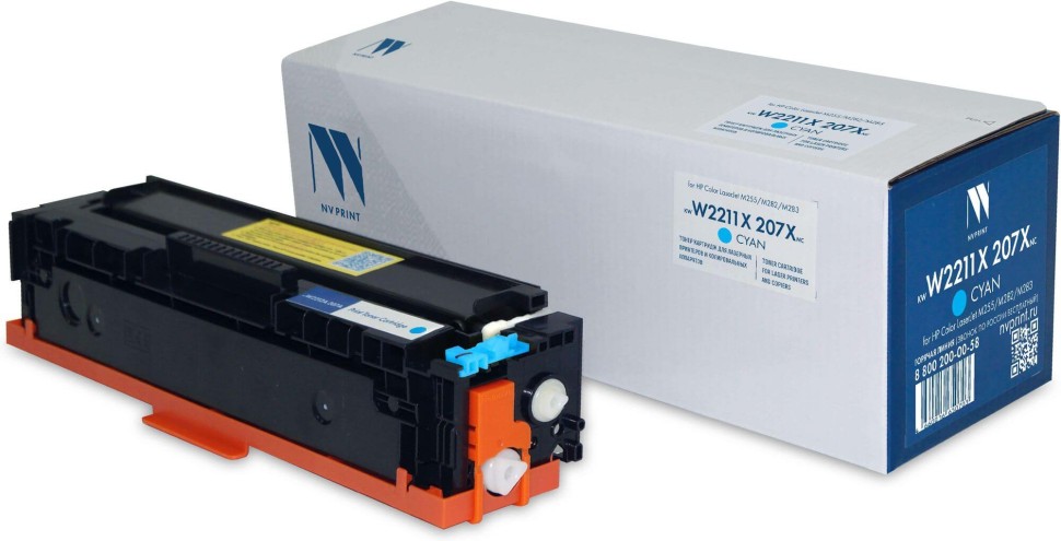 Картридж NV Print W2211X 207X Голубой (БЕЗ ЧИПА) (БЕЗ ГАРАНТИИ) для принтеров HP Color LaserJet Pro M255dw/ M282nw Pro MFP/ M283fdn Pro MFP/ M283fdw Pro MFP, 2450 страниц