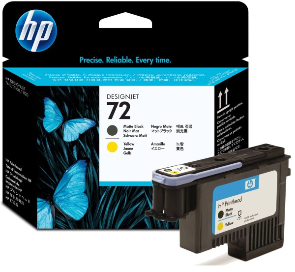 Печатающая головка HP №72 (C9384A) оригинальная для принтера HP DesignJet T610/ T620/ T770/ T790/ T795/ T1100/ T1120/ T1200/ T1300/ T2300, матово черная/желтая