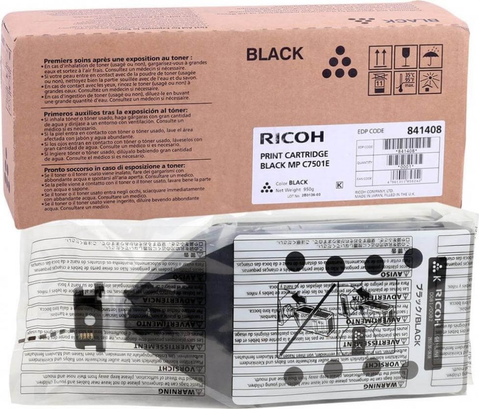 Картридж Ricoh MP C7501E (841408/842073/841361) оригинальный для Ricoh Aficio MP C6501/ C7501, чёрный, 43200 стр.
