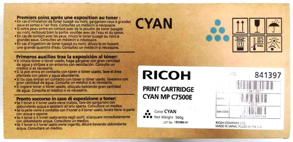 Тонер оригинальный RICOH Type MP C7500E (841397) Cyan для Ricoh Aficio MPC6000 / MPC7500, голубой, 21600 стр.