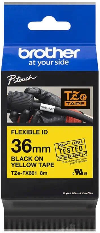 Картридж Brother TZE-FX661 (TZeFX661) оригинальный для Brother P-Touch, лента 36мм*8м, чёрный на жёлтом