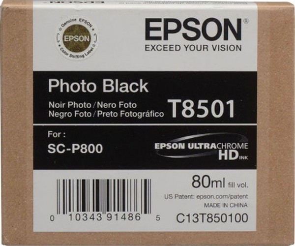 EPSON C13T850100 Картридж Epson T8501 для SC-P800 черный глянцевый, photo black, 80 мл. (cons ink)