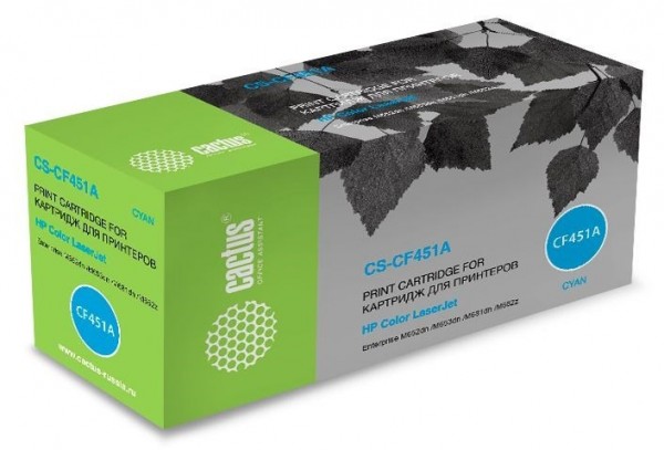 Картридж лазерный Cactus CS-CF451A голубой (10500стр.) для HP Color LJ Enterprise M652dn/M653dn/M681dh