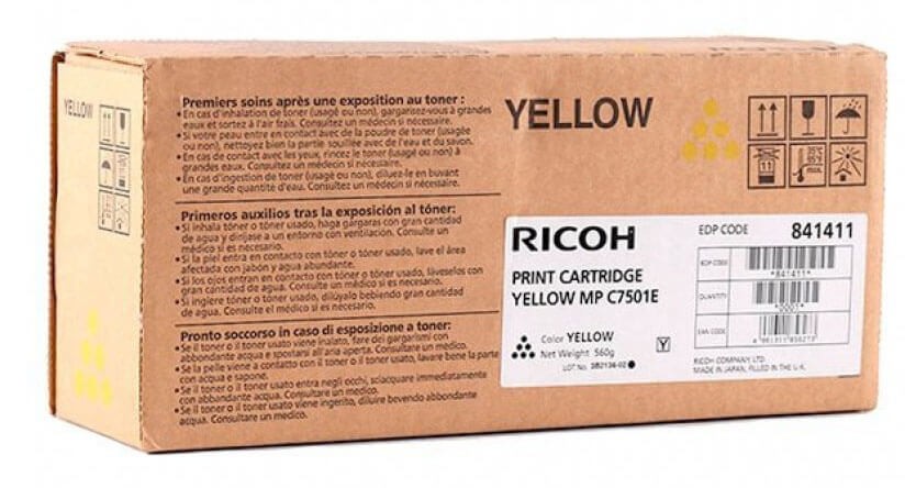 Картридж Ricoh MP C7501E (841411/842074/841364) оригинальный для Ricoh Aficio MP C6501/ C7501, жёлтый, 21600 стр.