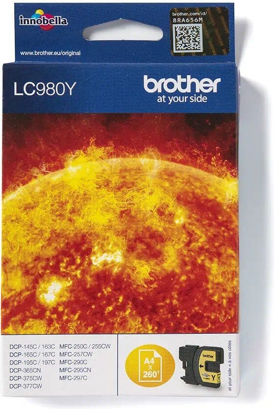 Картридж Brother LC-980Y (LC980Y) оригинальный для Brother MFC-250C/ MFC-290C/ DCP-145C/ DCP-165C, жёлтый, 260 стр.