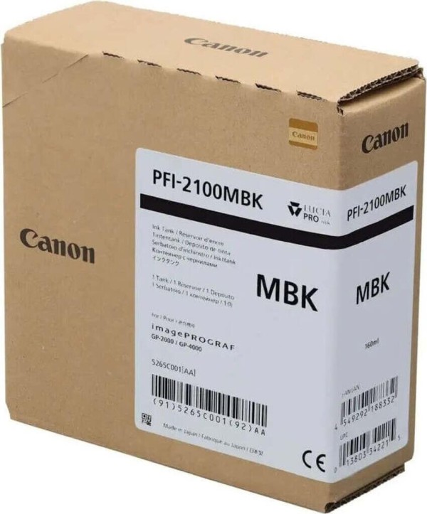 Картридж Canon PFI-2100MBK 5265C001 (Matte Black) оригинальный для Canon ImagePrograf GP-2000/ GP-4000, матовый чёрный, 160мл