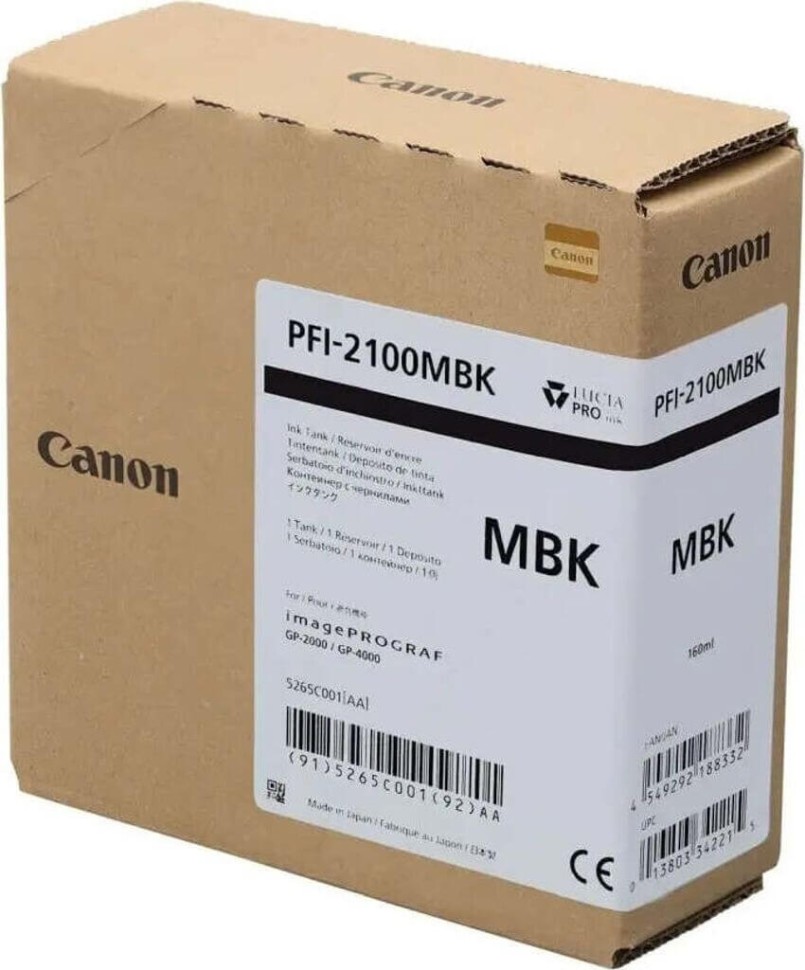 Картридж Canon PFI-2100MBK 5265C001 (Matte Black) оригинальный для Canon ImagePrograf GP-2000/ GP-4000, матовый чёрный, 160мл