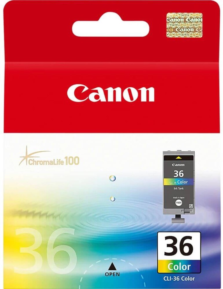 Картридж Canon CLI-36 (1511B001) Color оригинальный для Canon PIXMA iP100/ iP110/ mini260/ TR150, цветной, 250 стр., 12 мл.