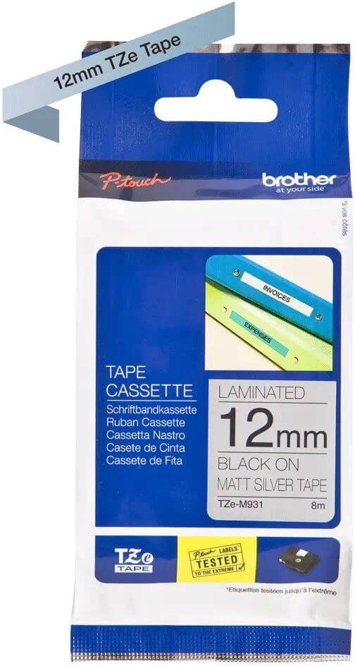 Картридж Brother TZE-M931 (TZeM931) оригинальный для Brother P-Touch, лента 12мм*8м, чёрный на матовом серебристом