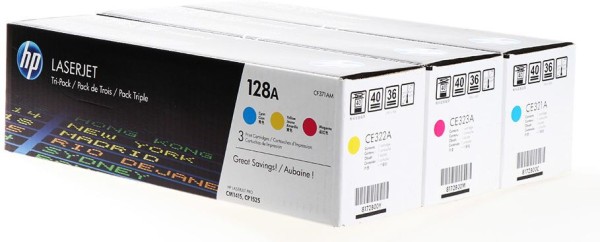 Набор картриджей HP CF371AM (CE321A+CE322A+CE323A) (128A) оригинальный для принтера HP LJ PRO CP1525N/ CP1525NW/ CM1415 mfp, 3*1300 страниц
