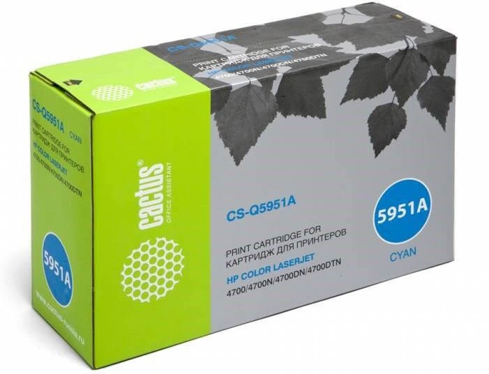 Картридж Cactus Q5951A 643A (CS-Q5951A) Cyan для HP Color LaserJet 4700/ 4700dn/ 4700dtn/ 4700n/ 4700ph+, голубой, 10000 стр.