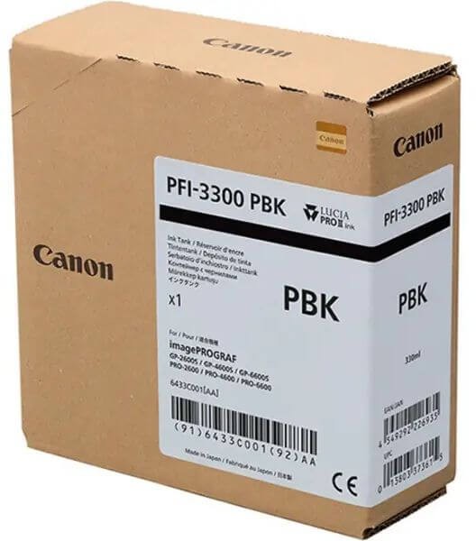 Картридж Canon PFI-3300PBK 6433C001 (Photo Black) оригинальный для Canon ImagePrograf PRO-2600/ PRO-4600/ PRO-6600/ GP-2600S/ GP-4600S/ GP-6600S, фото-чёрный, 330мл