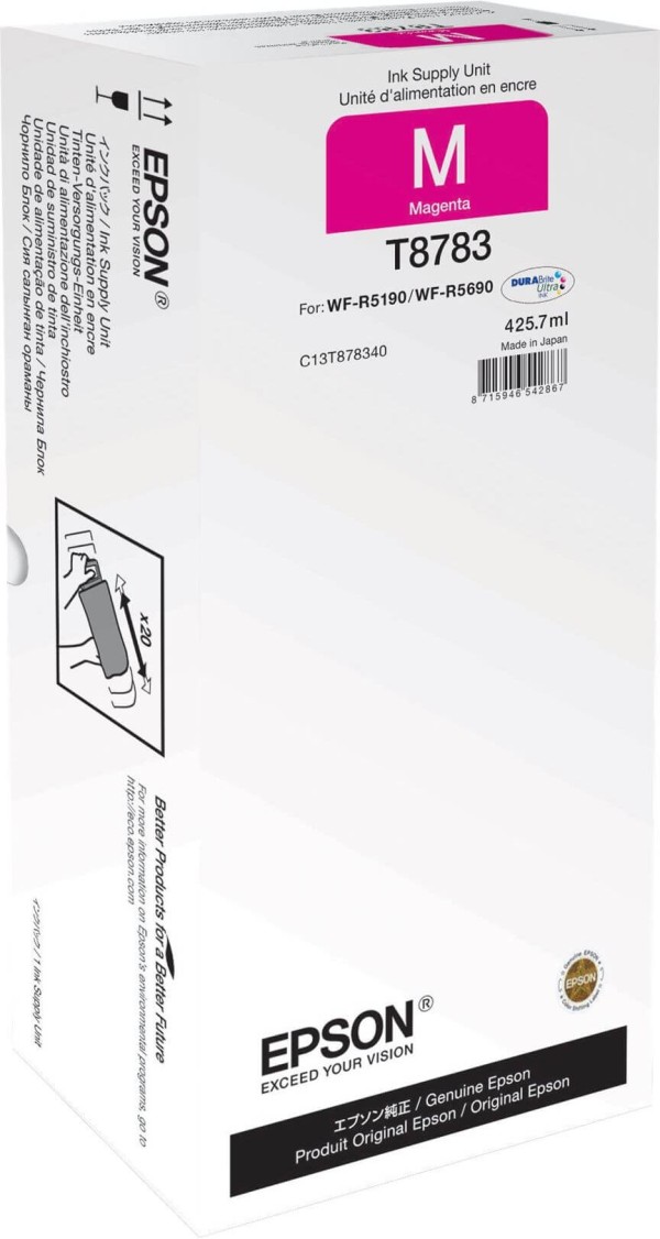 Картридж Epson C13T878340 (T8783 Magenta) XXL оригинальный для Epson WF-R5190DTW/ R5690DTWF, пурпурный, 425,7мл, 50000 стр.