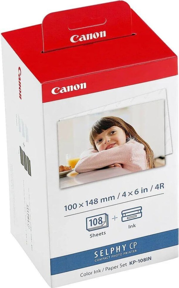 Набор для печати Canon KP-108IN 3115B001 оригинальный для Canon SELPHY CP100/ CP200/ CP220/ CP300/ CP330/ CP400/ CP500/ CP600/ CP510/ CP710, 3 картриджа + фотобумага 10х15, 108 листов