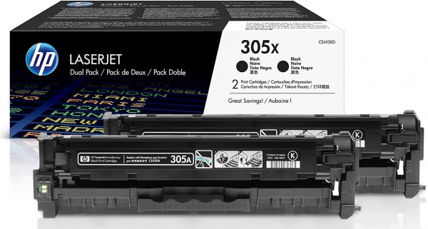 Картридж HP CE410XD (305X) оригинальный для принтера HP CLJ Color M351/ M375/ M451/ M475 CLJ Pro 300 Color M351/ Pro 400 Color M451/ Pro 300 Color MFP M375/ Pro 400 Color MFP M475 black, двойная упаковка 2*4000 страниц