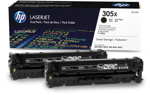 Картридж HP CE410XD (305X) Black оригинальный для HP Color LaserJet Pro M351/ M375/ M451/ M475, чёрный, увеличенный, двойная упаковка, 2*4000 страниц