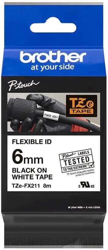 Картридж Brother TZE-FX211 (TZeFX211) оригинальный для Brother P-Touch, лента 6мм*8м, чёрный на белом