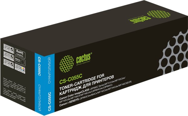 Картридж Cactus 055C (CS-C055C) для Canon i-Sensys LBP663Cdw/ LBP664Cx/ MF742Cdw/ MF744Cdw/ MF746Cx, голубой, 2100 стр.